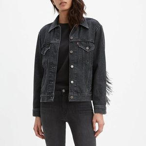 NWT Levi's Ex-Boyfriend Trucker Fringe Denim Jean Jacket